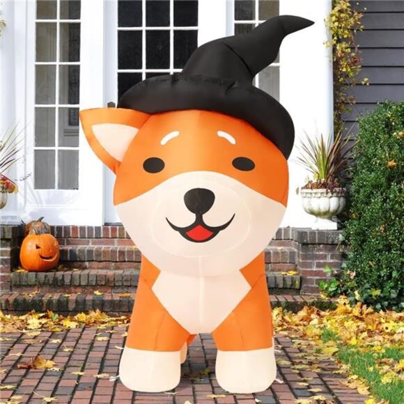 4 FT Halloween Inflatables Dog Outdoor Decorations Blow Up Yard Wizard